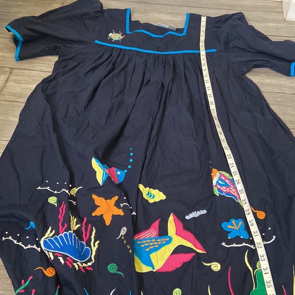 Smithsonian institution Blue Embroidered Sea Fish Appliqué Dress Size XL - Picture 6 of 16